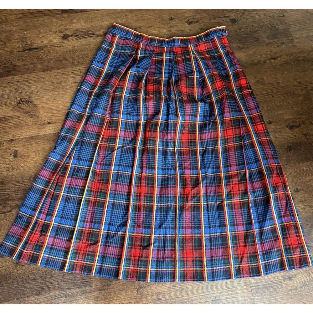 Vintage Pendleton Red Plaid Pleated Midi Wool Skirt Women's Size !6 Academia